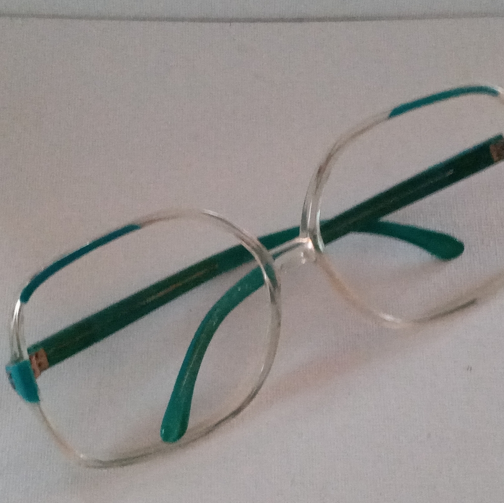 Rare Vintage Women's Mod Clear/Turquoise Eyeglass Frame NOS West Germany